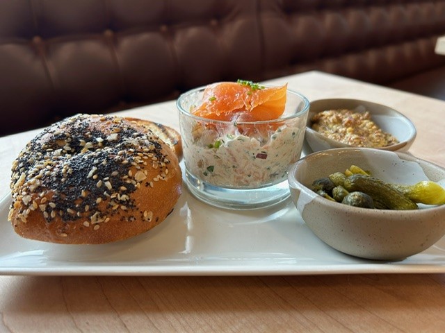 everything bagel with salmon rillette, cornichons, whole grain mustard - Mobile